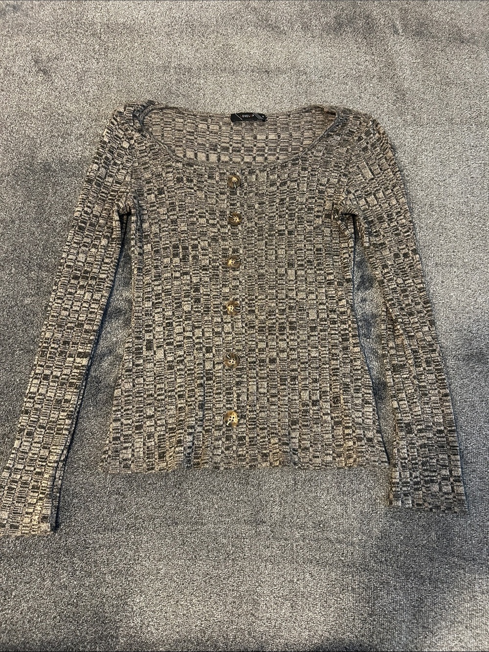 Rue21 Beige and Gray Knit Button-Up Cardigan